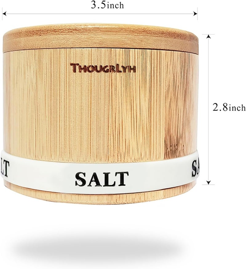 ThougrLyh Salt Box 2Pcs Spice Cellar with Swivel Lid and Spoons Small Bamboo Pepper and Salt Containers with Salt Pepper Labels,Dual 8 oz Capacity Holder for Seasoning and Small Items - Image 5