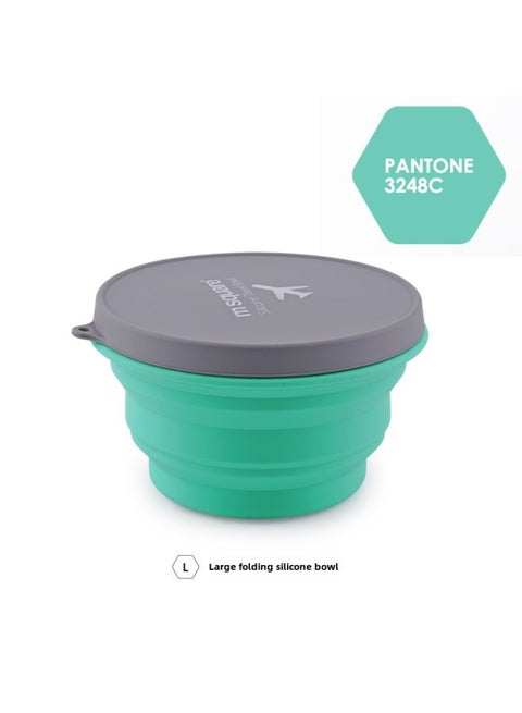 M Square Silicone Folding Kettle Portable Outdoor Camping Open Fire Coffee Tea Card Stove Cookware-Color:Mint Green Bowl (1000mL)-Capacity:Custom