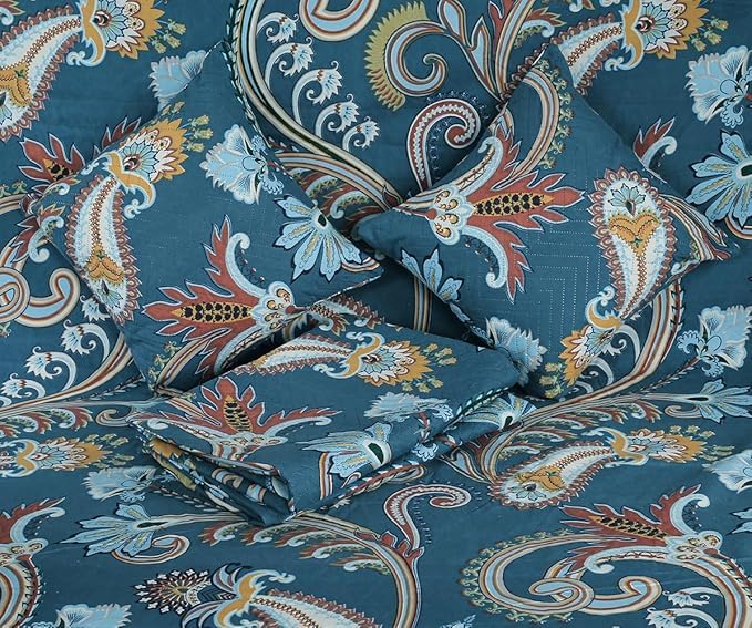 JBTC Home 5pc bedsheet Set (1King Size Bedsheet + 2 Pillow Covers with Embroidery+ 2 Cushion Cover with Embroidery with Filler) Heavy Quality Multicolor Five Piece Set Blue - Image 1