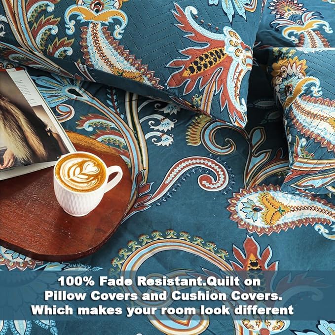 JBTC Home 5pc bedsheet Set (1King Size Bedsheet + 2 Pillow Covers with Embroidery+ 2 Cushion Cover with Embroidery with Filler) Heavy Quality Multicolor Five Piece Set Blue - Image 3