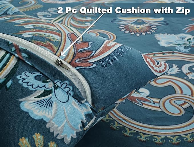 JBTC Home 5pc bedsheet Set (1King Size Bedsheet + 2 Pillow Covers with Embroidery+ 2 Cushion Cover with Embroidery with Filler) Heavy Quality Multicolor Five Piece Set Blue - Image 4