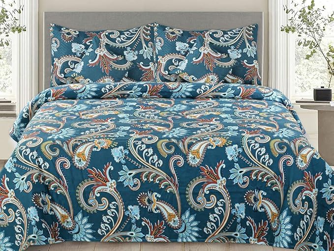 JBTC Home 5pc bedsheet Set (1King Size Bedsheet + 2 Pillow Covers with Embroidery+ 2 Cushion Cover with Embroidery with Filler) Heavy Quality Multicolor Five Piece Set Blue - Image 2
