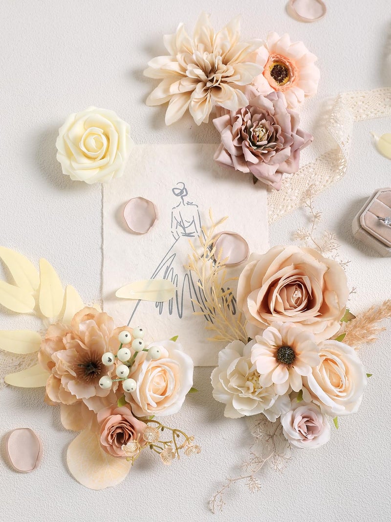 Koroni Flowers Artificial Flowers Nude Color Box Set for DIY Bridal Bouquets Wedding Shower Decorations Fake Floral Arrangements for Party Table Centerpieces Home Decor Indoor Outdoor - Image 3