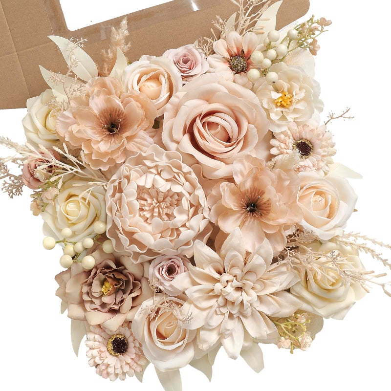 Koroni Flowers Artificial Flowers Nude Color Box Set for DIY Bridal Bouquets Wedding Shower Decorations Fake Floral Arrangements for Party Table Centerpieces Home Decor Indoor Outdoor - Image 1