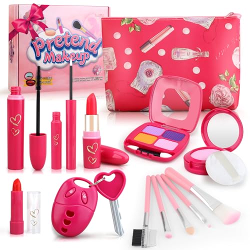 Woumserta Toddler Girl Toys Pretend Makeup Kit for Girls 35 Kids Play Makeup Set for Kids 35 46 Toddler Makeup Kit with Fake Makeup Set Car Key Make up Toy for Age 3 4 5 Year Old Girl Gifts - Image 1