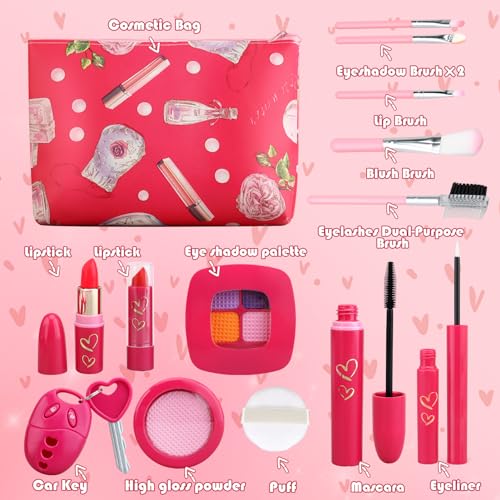 Woumserta Toddler Girl Toys Pretend Makeup Kit for Girls 35 Kids Play Makeup Set for Kids 35 46 Toddler Makeup Kit with Fake Makeup Set Car Key Make up Toy for Age 3 4 5 Year Old Girl Gifts - Image 5