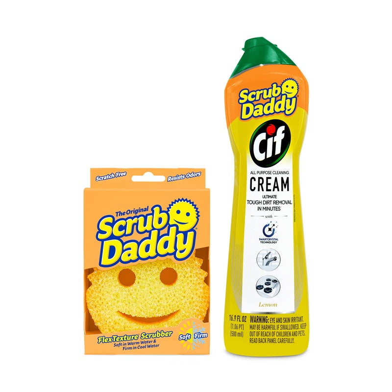 Scrub Daddy Scrub Daddy Sponges Cif All Purpose Cleaner Lemon Non Scratch Sponges for Kitchen Bathroom Scrubber and Multipurpose Cleaner Cream Cleaning Supplies Kit