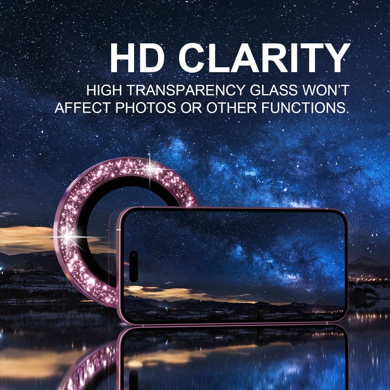 Choiche Compatible for iPhone 16 /iPhone 16 Plus Camera Lens Protector Bling, 9H Tempered Glass Camera Cover Screen Protector Metal Ring Decoration Accessories(Glitter-Pink) - Image 5