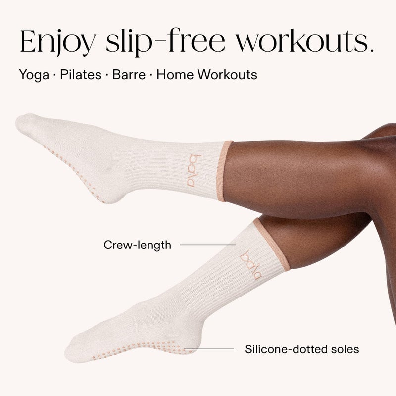 Bala High Sock with Grips, Medium - Classic Crew Slip-Free High Socks Designed for Yoga, Pilates, Barre & Home Workouts - Lightweight, Non-Slip Silicone Dotted Soles â€“ Sand - Image 3