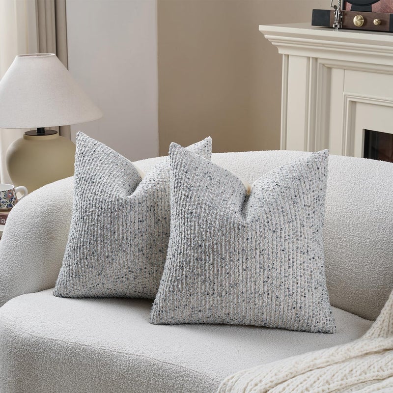DEZENE Striped Throw Pillow Covers 18x18 Set of 2 Blue Textured Boucle Chic Morden Boho Accent Farmhouse Square Decorative Couch Pillow Covers for Home Decor Bed Sofa Living Room - Image 5