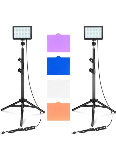 LED Video Light 11 Brightness and 4 Color Filters Dimmable Photography Continuous Table Top Lighting, Adjustable Tripod Stand, USB Portable Fill Light for Photo Studio Shooting
