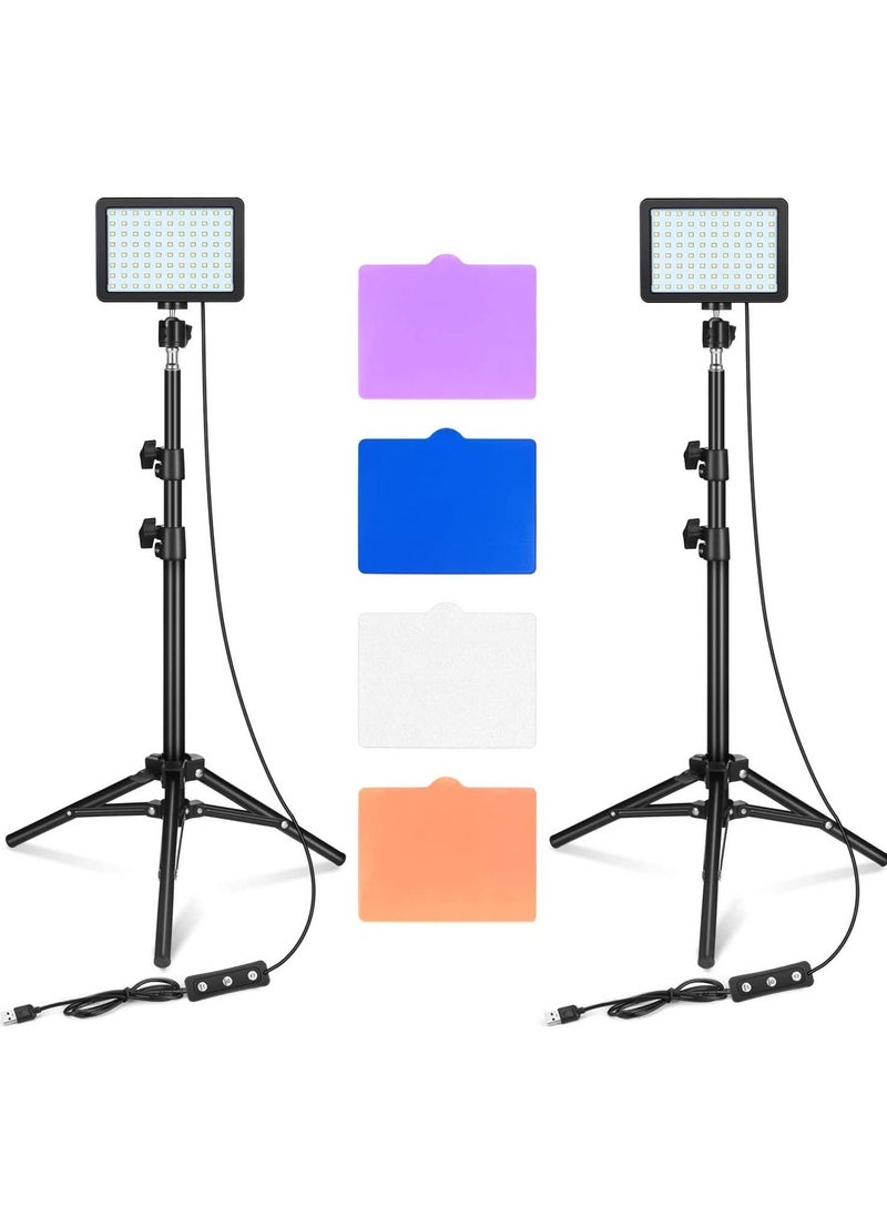 LED Video Light 11 Brightness and 4 Color Filters Dimmable Photography Continuous Table Top Lighting, Adjustable Tripod Stand, USB Portable Fill Light for Photo Studio Shooting