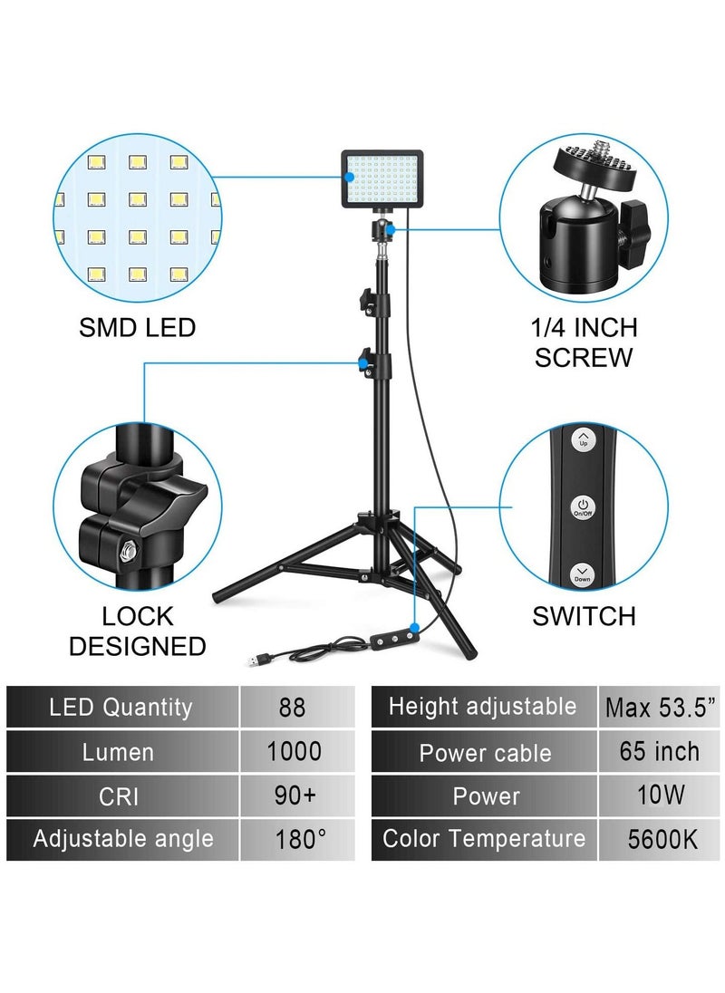 LED Video Light 11 Brightness and 4 Color Filters Dimmable Photography Continuous Table Top Lighting, Adjustable Tripod Stand, USB Portable Fill Light for Photo Studio Shooting