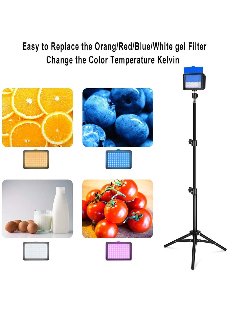 LED Video Light 11 Brightness and 4 Color Filters Dimmable Photography Continuous Table Top Lighting, Adjustable Tripod Stand, USB Portable Fill Light for Photo Studio Shooting