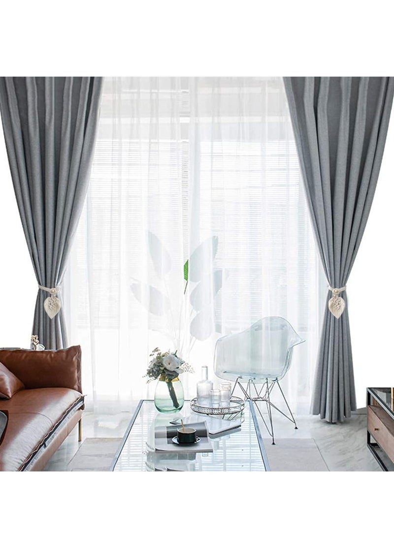 KASTWAVE 2 عبوة رباط ستارة بوهيمي، حبال ستارة قطنية محبوكة باليد مع خرز خشبي طبيعي قابل للتعديل، رباط ستارة ديكور منزلي بوهيمي للمكتب المنزلي وزينة الديكور - Image 5