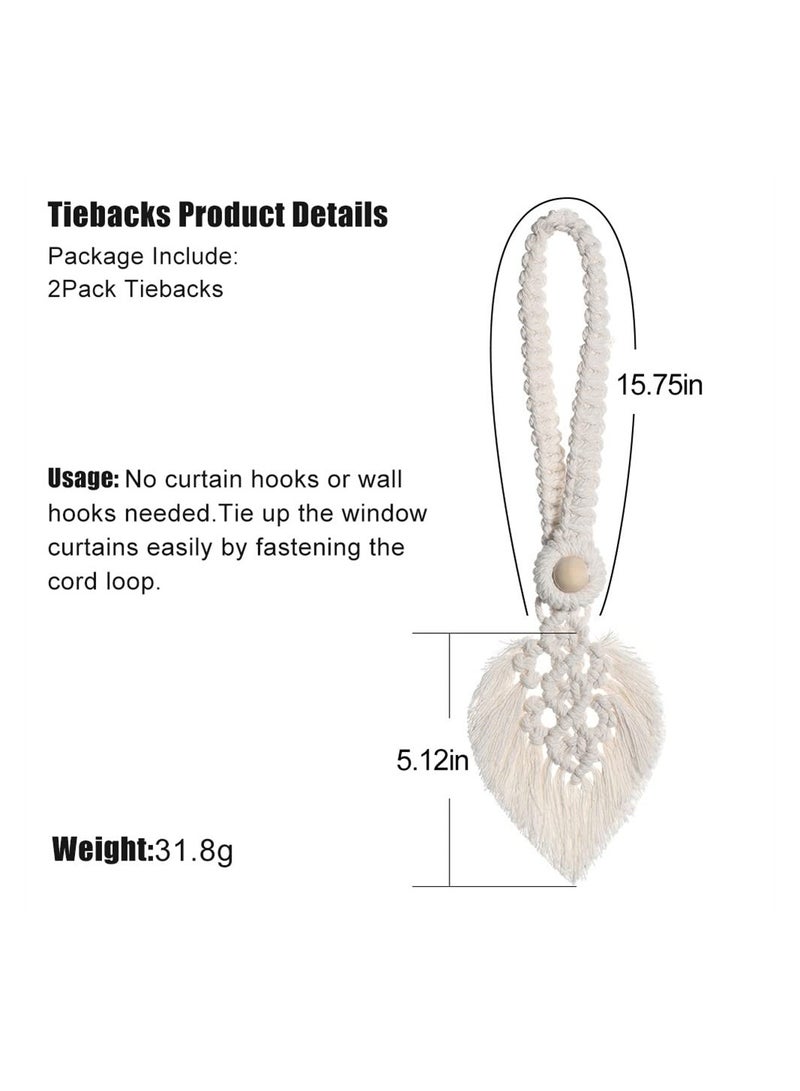 KASTWAVE 2 عبوة رباط ستارة بوهيمي، حبال ستارة قطنية محبوكة باليد مع خرز خشبي طبيعي قابل للتعديل، رباط ستارة ديكور منزلي بوهيمي للمكتب المنزلي وزينة الديكور - Image 2