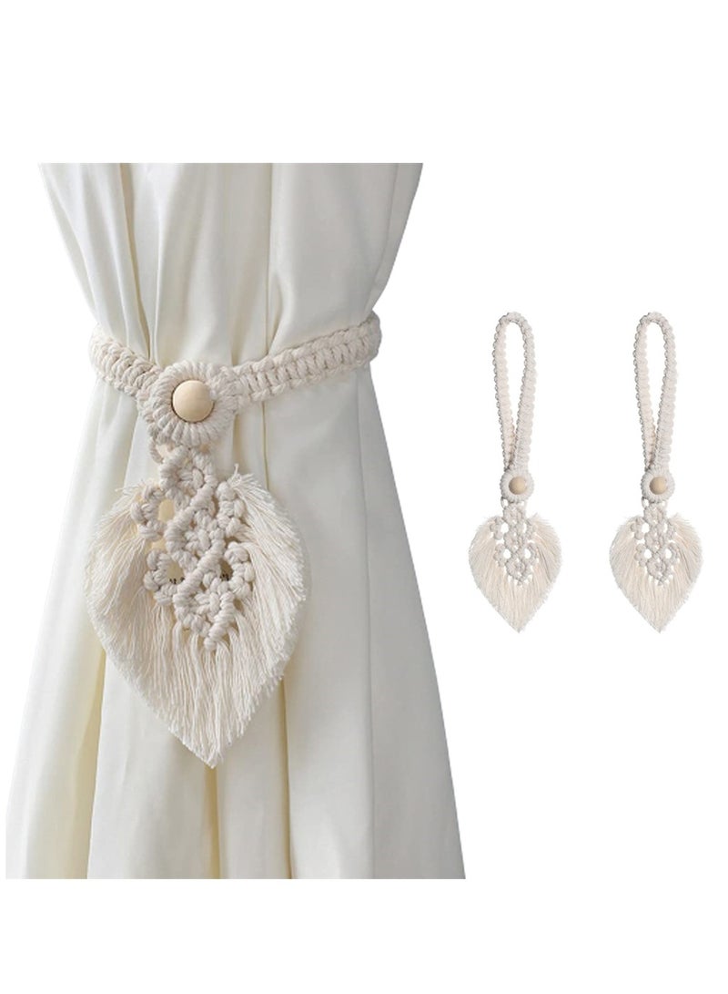 KASTWAVE 2 عبوة رباط ستارة بوهيمي، حبال ستارة قطنية محبوكة باليد مع خرز خشبي طبيعي قابل للتعديل، رباط ستارة ديكور منزلي بوهيمي للمكتب المنزلي وزينة الديكور - Image 1