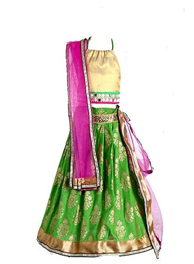 Aglare Girls' Silk Lehenga Choli (KALU130500_green_13-14 years_Green_13-14 Years) - Image 2