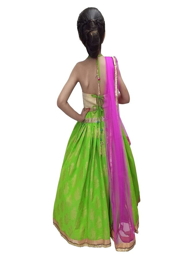 Aglare Girls' Silk Lehenga Choli (KALU130500_green_13-14 years_Green_13-14 Years) - Image 4