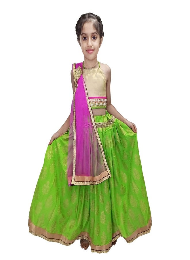 Aglare Girls' Silk Lehenga Choli (KALU130500_green_13-14 years_Green_13-14 Years) - Image 3