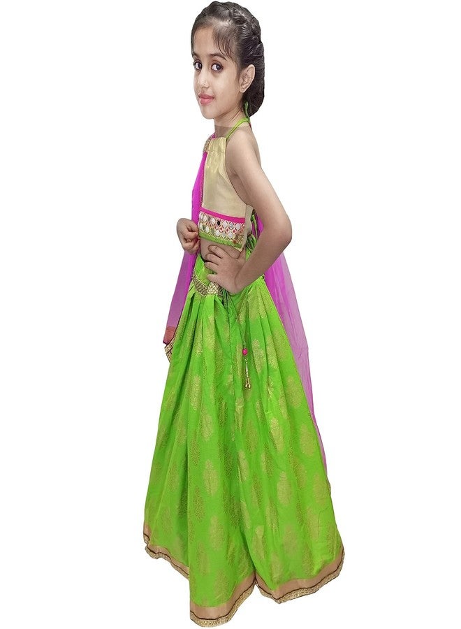 Aglare Girls' Silk Lehenga Choli (KALU130500_green_13-14 years_Green_13-14 Years) - Image 5