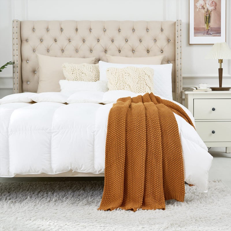 Longhui bedding Chunky Cable Knit Throw Blanket Lightweight Burnt Orange 100% Organic Cotton Blanket for Sofa Couch Bed Baby Nursery, Rustic Shabby Chic Modern Farmhouse, 51â€ x 63â€ Give Laundering Bag - Image 4