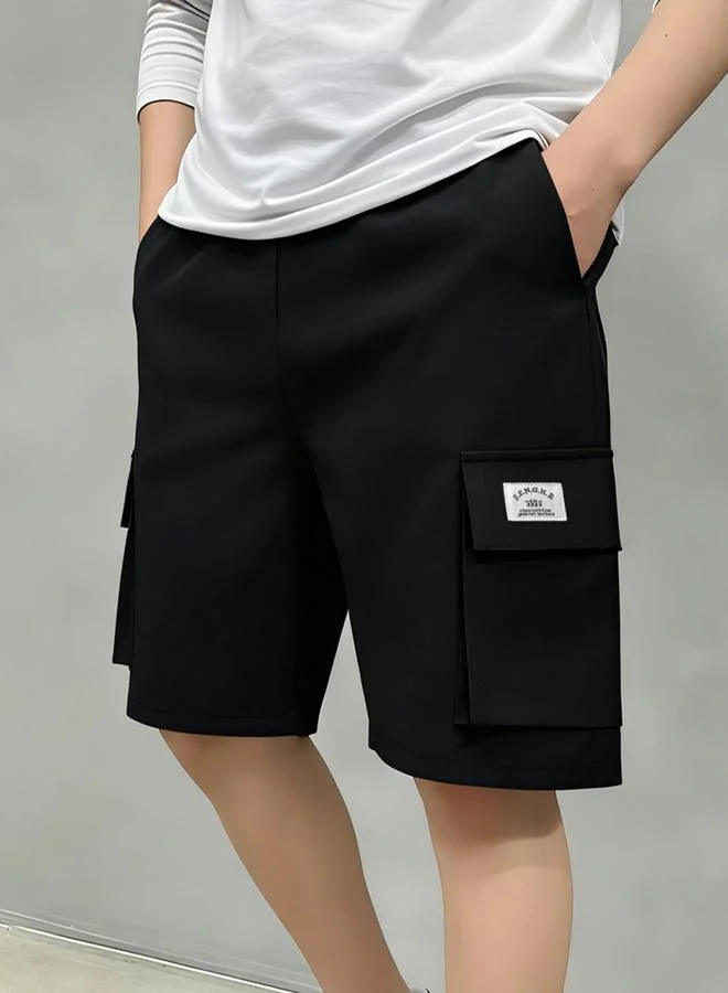 Take Two  Men Black Solid Multi Pockets Cargo Shorts for Men | Best Price UAE