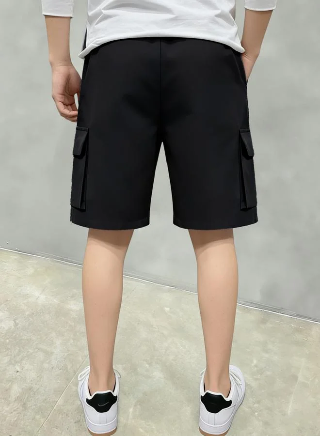 Take Two  Men Black Solid Multi Pockets Cargo Shorts for Men | Best Price UAE