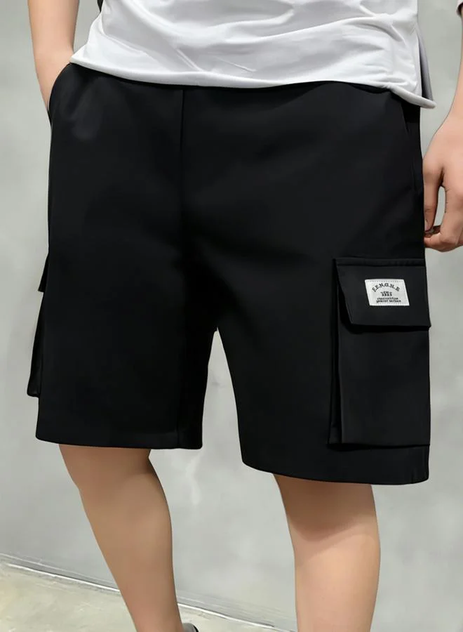 Take Two  Men Black Solid Multi Pockets Cargo Shorts for Men | Best Price UAE