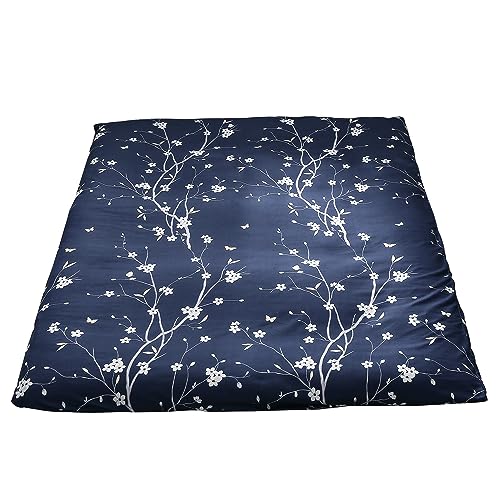 MAXYOYO Mattress Cover for Traditional Japanese Futon Mattress Futon Floor Mats Cover with Zipper Super Soft and Machine Washable Navy Floral Queen - Image 1