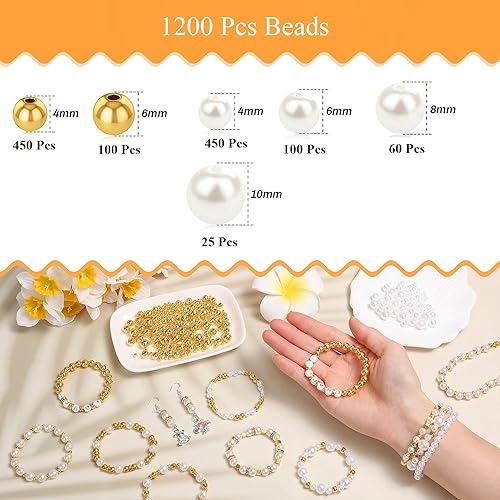 Kwizy Pearl Beads Moti Combo For Jewelry Making 1200 Pcs Acrylic Plastic Embroidery Art And Craft Kids DIY Making Purpose Loose Pearls With Holes For Bracelet Necklace Earring Sewing Crafts Decoration - Image 4