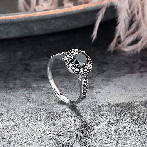 Mytys Vintage Wide Ring Classic Black Marcasite Crystal Rows Statement Silver Chunky Rings (Silver 10, 9) - Image 5