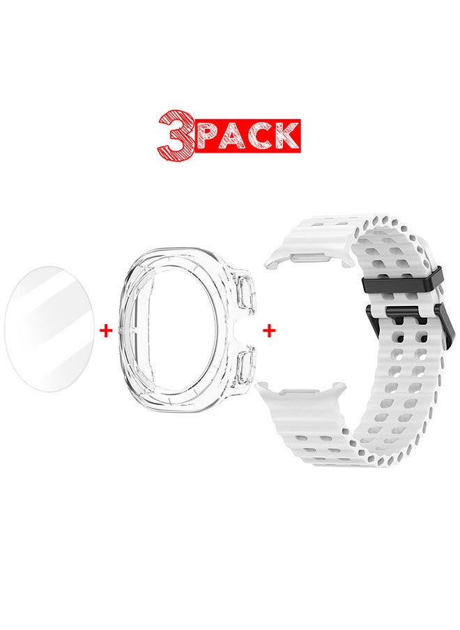 CATANES (for Samsung Galaxy Watch 7 Ultra) 3 Packs Silicone Band, Case and Screen Protector, Soft Ocean Silicone Sport Strap Replacement Accessory  - Image 1
