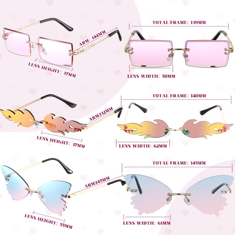 Juinte 8 Pcs Irregular Sunglasses Set Heart Sunglasses Flame Cloud Butterfly Star Rimless Glasses Favors (Vibrant Style) - Image 2