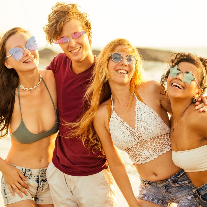 Juinte 8 Pcs Irregular Sunglasses Set Heart Sunglasses Flame Cloud Butterfly Star Rimless Glasses Favors (Vibrant Style) - Image 5