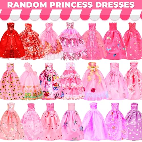 Bymore 195 Pcs Doll Clothes and Accessories Kit Include Princess Gowns Fashion Skirt Slip Dresses Tops Pants Bikini Swimsuits Shoes Crowns Necklaces Glasses Hangers in Gift Box for 1112 Dolls - Image 5
