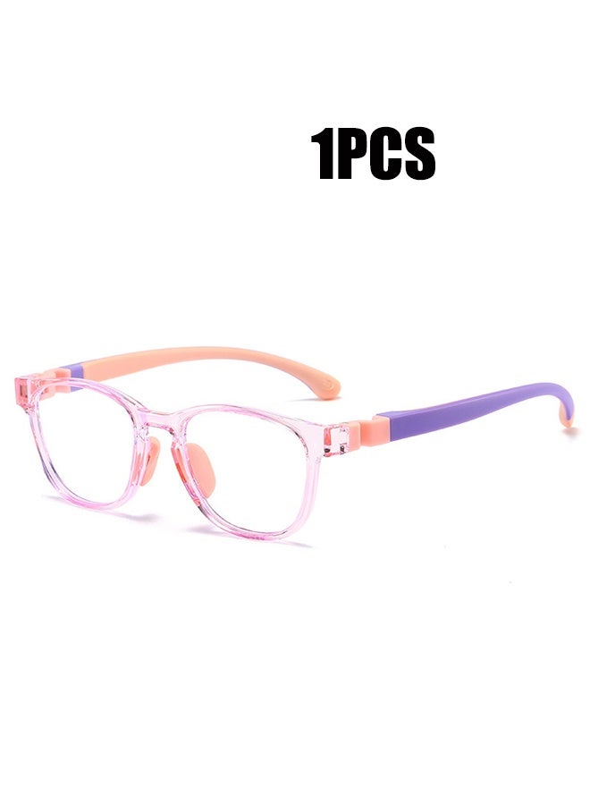 YJ Anti-Blue Light Blocking Glasses Kids Anti-Glare Eye Strain UV TV Phone Kids Silicone Safety Glasses for Boys and Girls 3-12 Years Pink 1PCS - Image 1