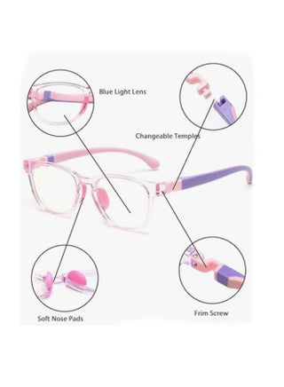 Anti-Blue Light Blocking Glasses Kids Anti-Glare Eye Strain UV TV Phone Kids Silicone Safety Glasses for Boys and Girls 3-12 Years Pink 1PCS - view 2