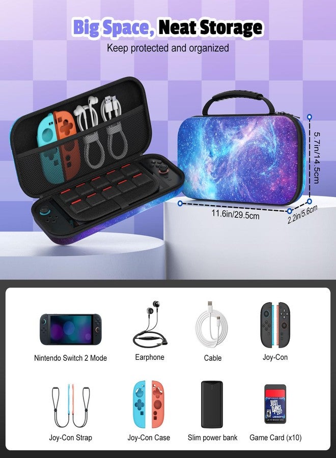 MoKo Switch Carrying Case for Nintendo Switch 2, Protective Hard Shell Portable Travel Carry Case Pouch holds 10 Cartridges with Pockets for Accessories and Games, Gorgeous Starry Sky - Image 4