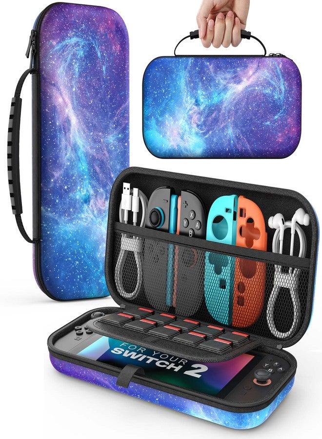 MoKo Switch Carrying Case for Nintendo Switch 2, Protective Hard Shell Portable Travel Carry Case Pouch holds 10 Cartridges with Pockets for Accessories and Games, Gorgeous Starry Sky - Image 1