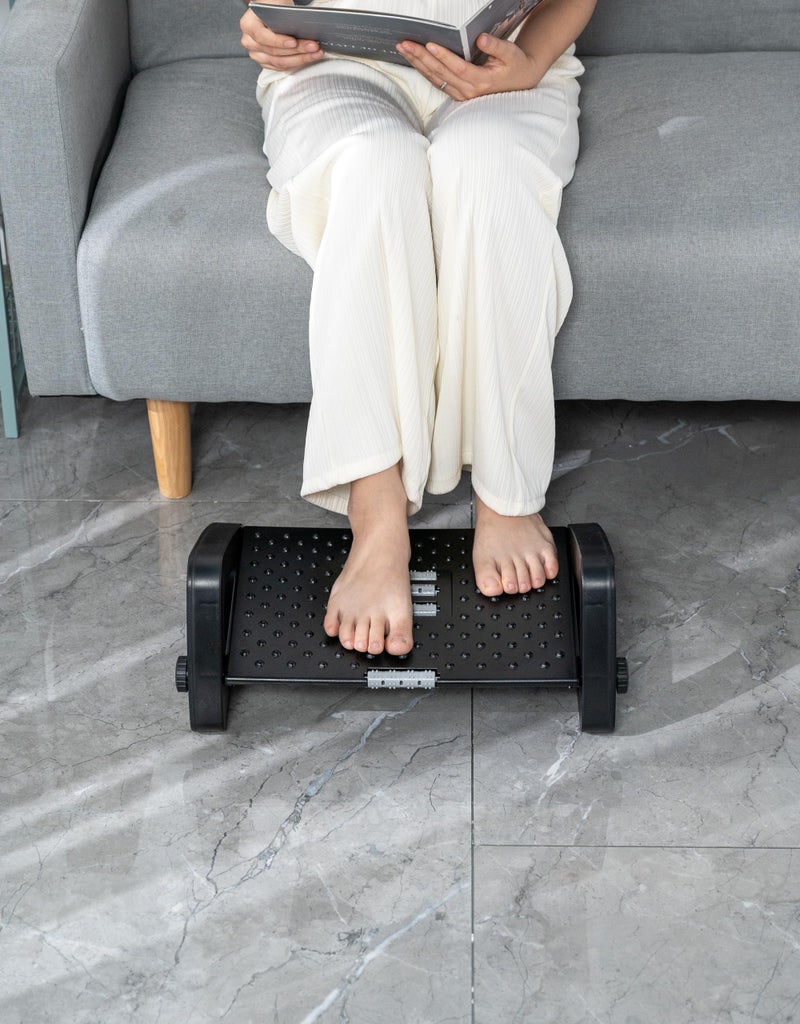 Tarkan Ergonomic Foot Rest with Massage Rollers, 44 x 31 x 19 cm, Adjustable Height (Black) - Image 2