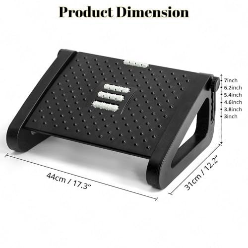 Tarkan Ergonomic Foot Rest with Massage Rollers, 44 x 31 x 19 cm, Adjustable Height (Black) - Image 5