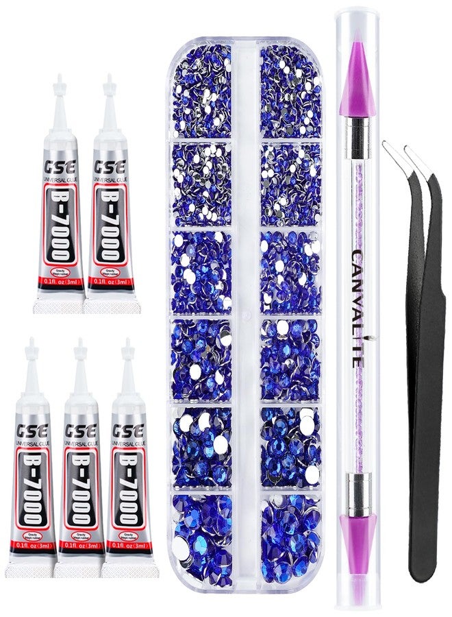 Canvalite 2784PCS Blue Rhinestones Flatback Gems, Nail Rhinestones Nail Art Gems with Glues, Pick Up Tweezers and Rhinestone Picker Dotting Pen, Nail Art Tools for Nails, Clothes, Face, Crafts - Image 1