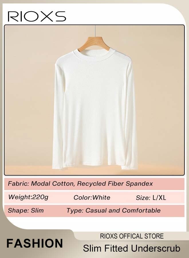 Women's Long Sleeve Basic Shirts, Comfortable Skin-friendly Slim Fitted Underscrub, Soft Stretchy Tops with Round Neck, Classic Simple Undershirt with Fitted Silhouette, Versatile Essential Piece that Can Adapt to Any Situation