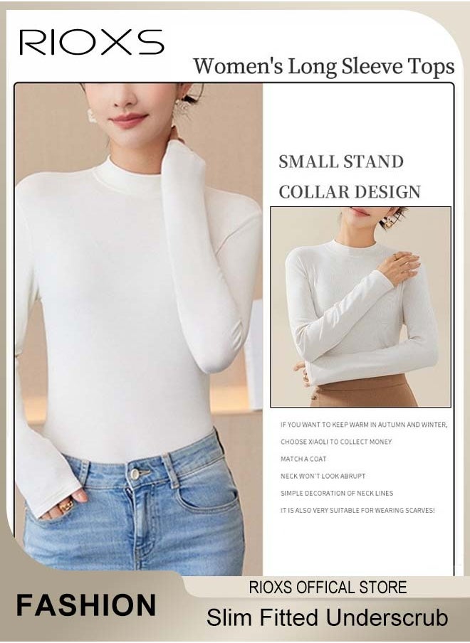 RIOXS Women's Long Sleeve Basic Shirts, Comfortable Skin-friendly Slim Fitted Underscrub, Soft Stretchy Tops with Round Neck, Classic Simple Undershirt with Fitted Silhouette, Versatile Essential Piece that Can Adapt to Any Situation  - Image 3