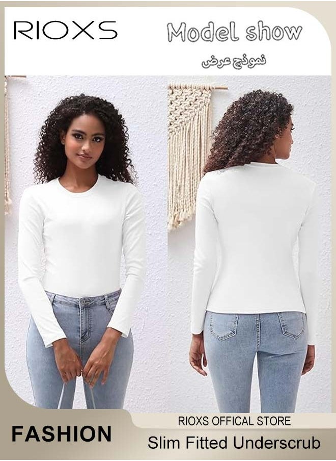 RIOXS Women's Long Sleeve Basic Shirts, Comfortable Skin-friendly Slim Fitted Underscrub, Soft Stretchy Tops with Round Neck, Classic Simple Undershirt with Fitted Silhouette, Versatile Essential Piece that Can Adapt to Any Situation  - Image 4