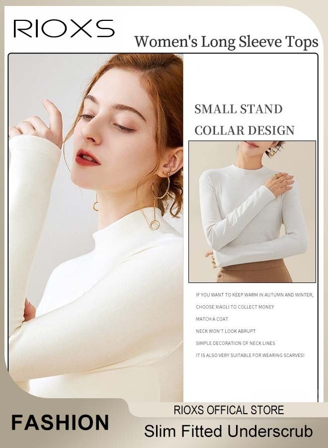Women's Long Sleeve Basic Shirts, Comfortable Skin-friendly Slim Fitted Underscrub, Soft Stretchy Tops with Round Neck, Classic Simple Undershirt with Fitted Silhouette, Versatile Essential Piece that Can Adapt to Any Situation