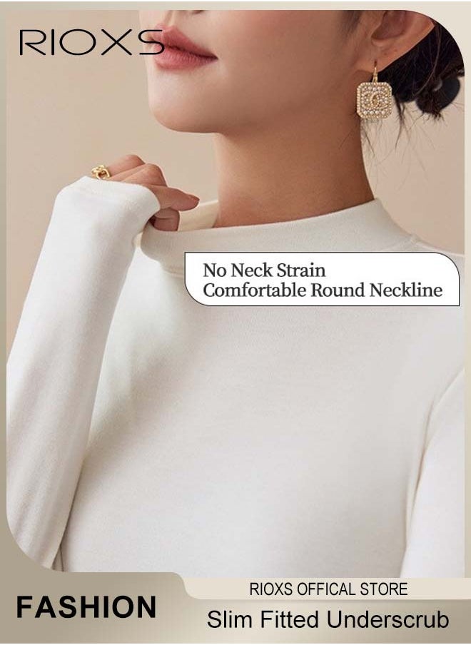 RIOXS Women's Long Sleeve Basic Shirts, Comfortable Skin-friendly Slim Fitted Underscrub, Soft Stretchy Tops with Round Neck, Classic Simple Undershirt with Fitted Silhouette, Versatile Essential Piece that Can Adapt to Any Situation  - Image 2