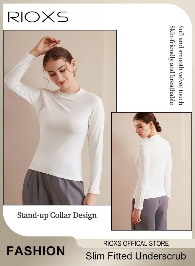 Women's Long Sleeve Basic Shirts, Comfortable Skin-friendly Slim Fitted Underscrub, Soft Stretchy Tops with Round Neck, Classic Simple Undershirt with Fitted Silhouette, Versatile Essential Piece that Can Adapt to Any Situation