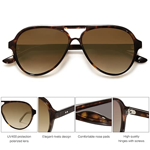 SOJOS Classic Polarized Aviator Sunglasses for Women Men, Retro Trendy Aviators Shades SJ2201, Dark Tortoise/Brown - Image 5
